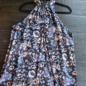 SHEIN Floral Halter Neck Blouse - Black and Blue